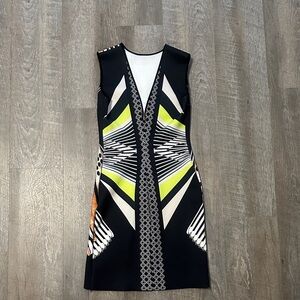 Clover Canyon Black and White Midi Dress with Lime Highlights